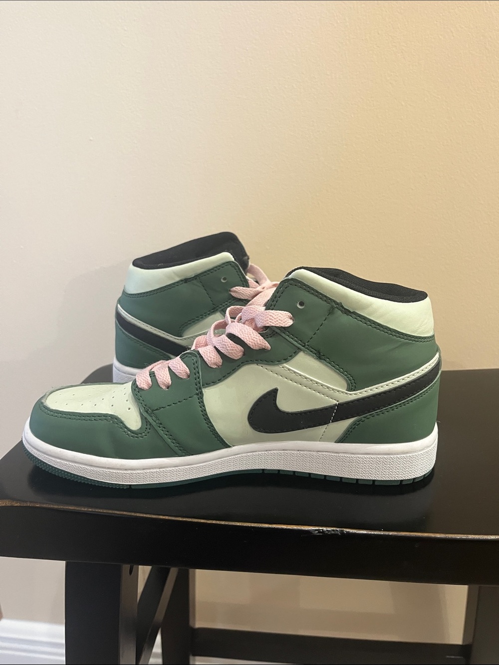 Mid-Top Sneakers in Mint Green, Black & Pink Laces - Picture 6 of 11